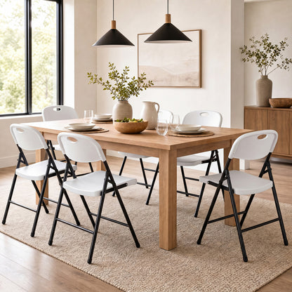 Set of 6 Foldable Plastic Chairs, White