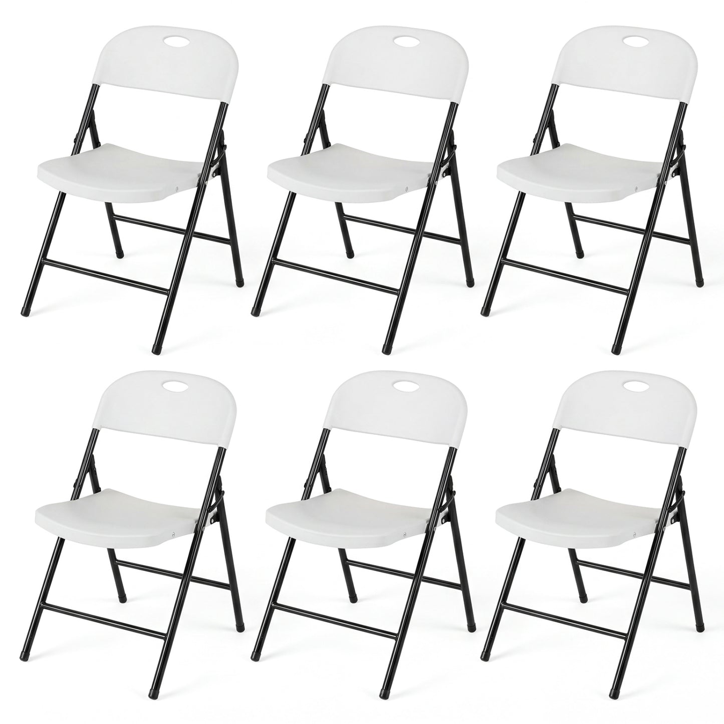 Set of 6 Foldable Plastic Chairs, White