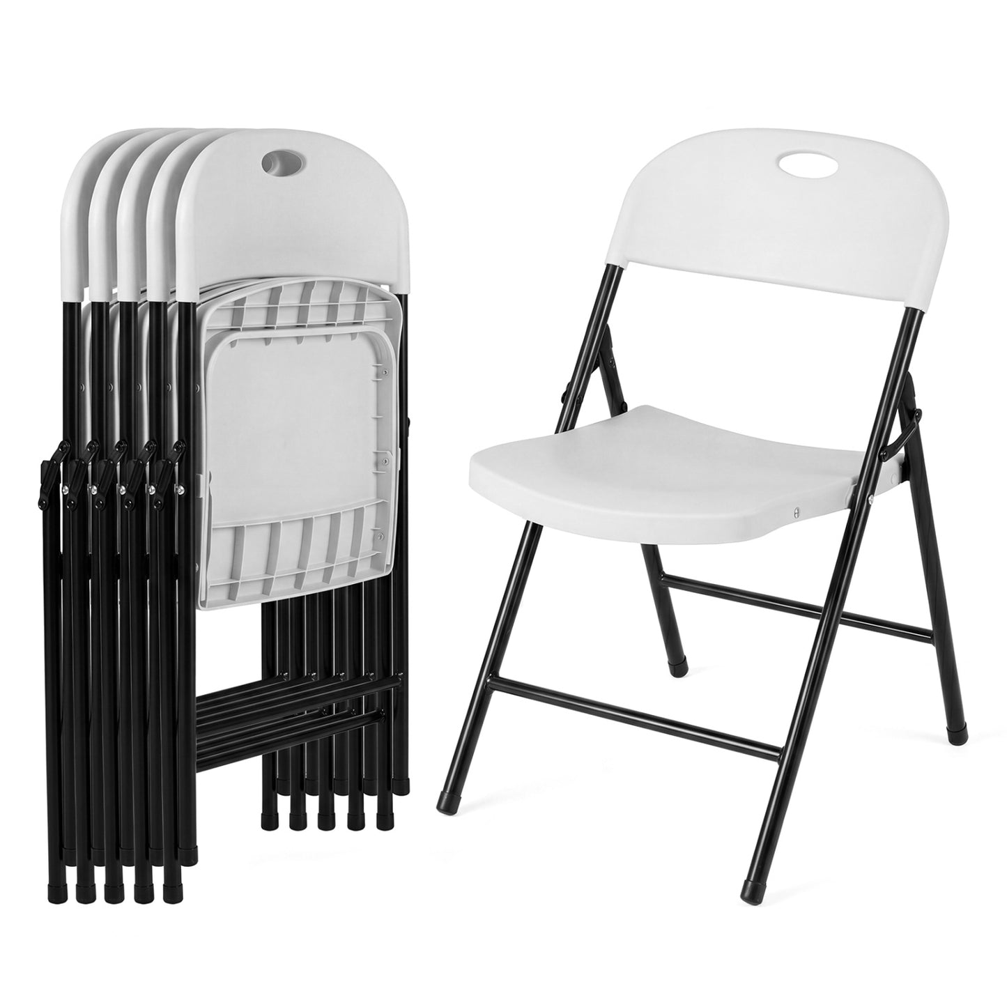 Set of 6 Foldable Plastic Chairs, White