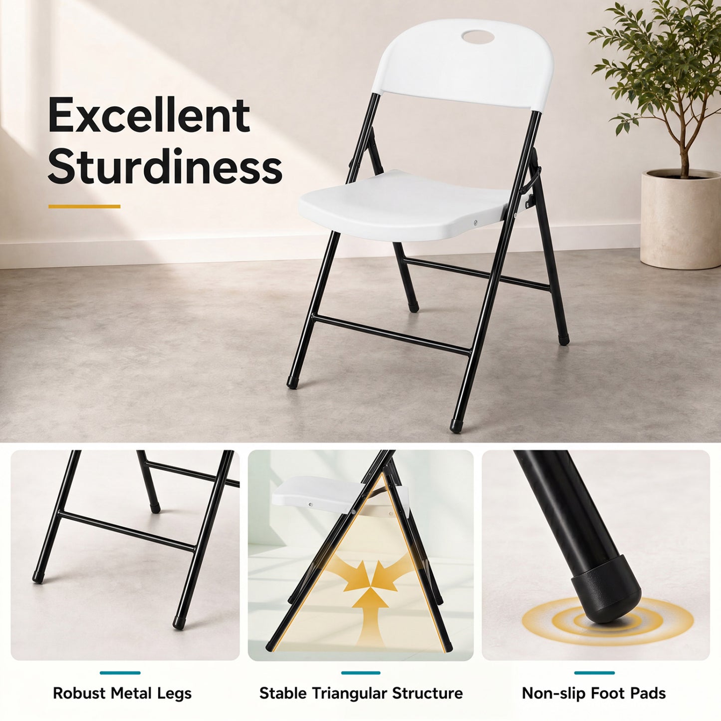 Set of 6 Foldable Plastic Chairs, White