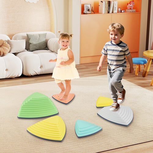 Set of 6 Stepping Stones for Kids Non-Slip Balance Stones with Storage Bag-Set of 6, Multicolor