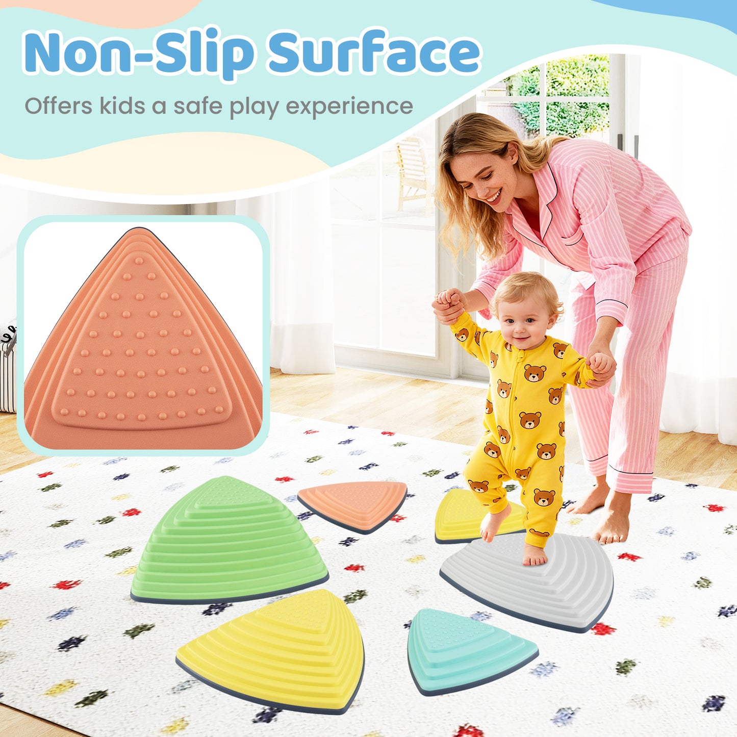 Set of 6 Stepping Stones for Kids Non-Slip Balance Stones with Storage Bag-Set of 6, Multicolor Toy Sports at Gallery Canada