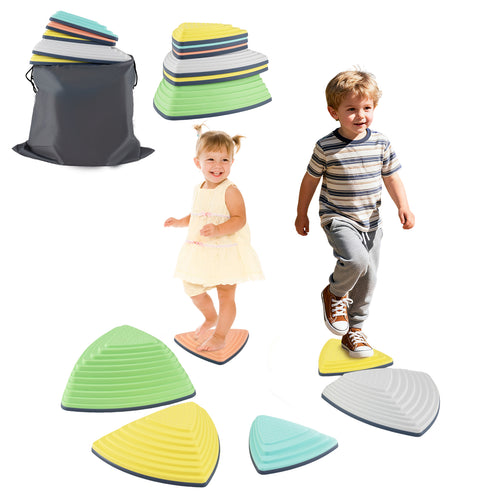 Set of 6 Stepping Stones for Kids Non-Slip Balance Stones with Storage Bag-Set of 6, Multicolor
