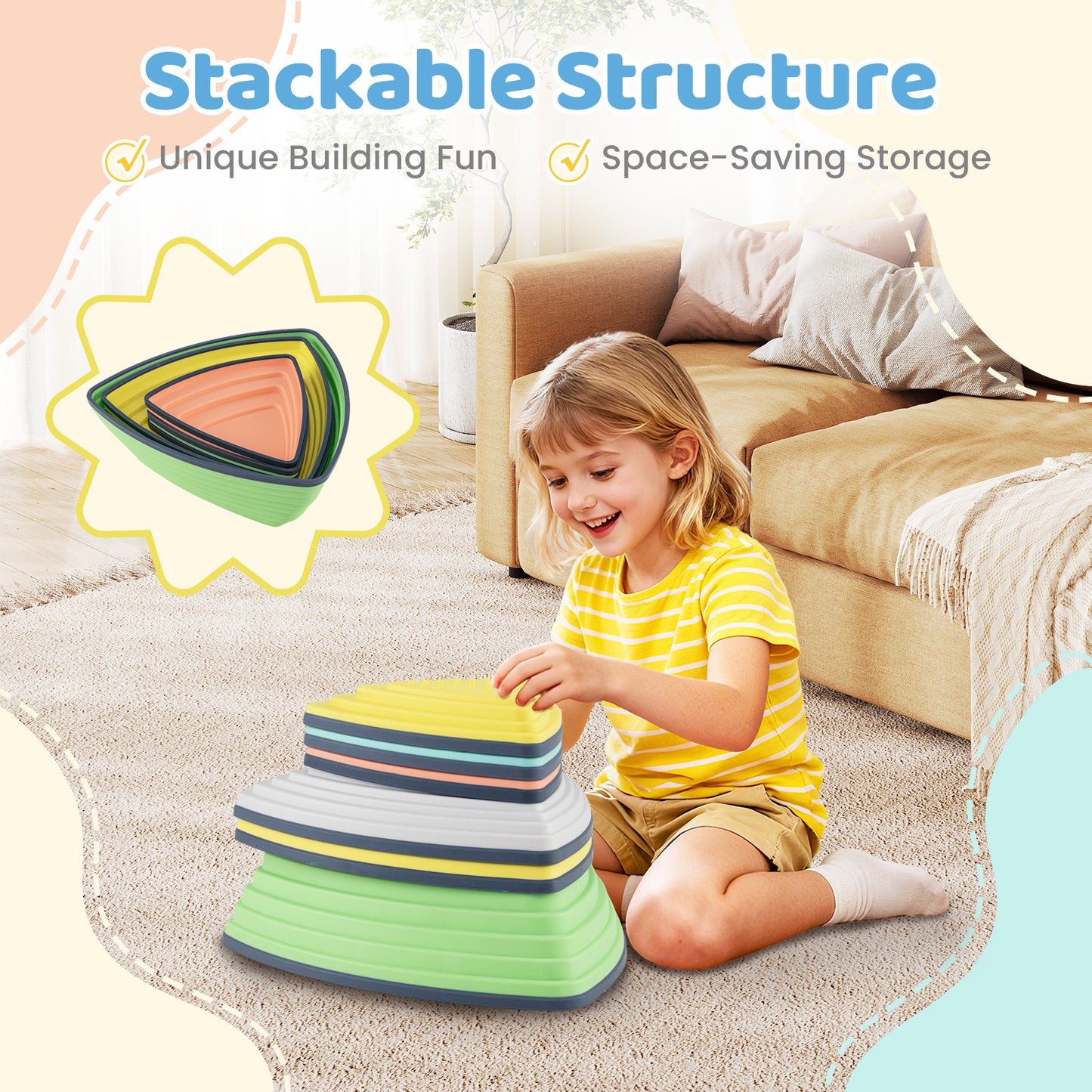Set of 6 Stepping Stones for Kids Non-Slip Balance Stones with Storage Bag-Set of 6, Multicolor Toy Sports at Gallery Canada