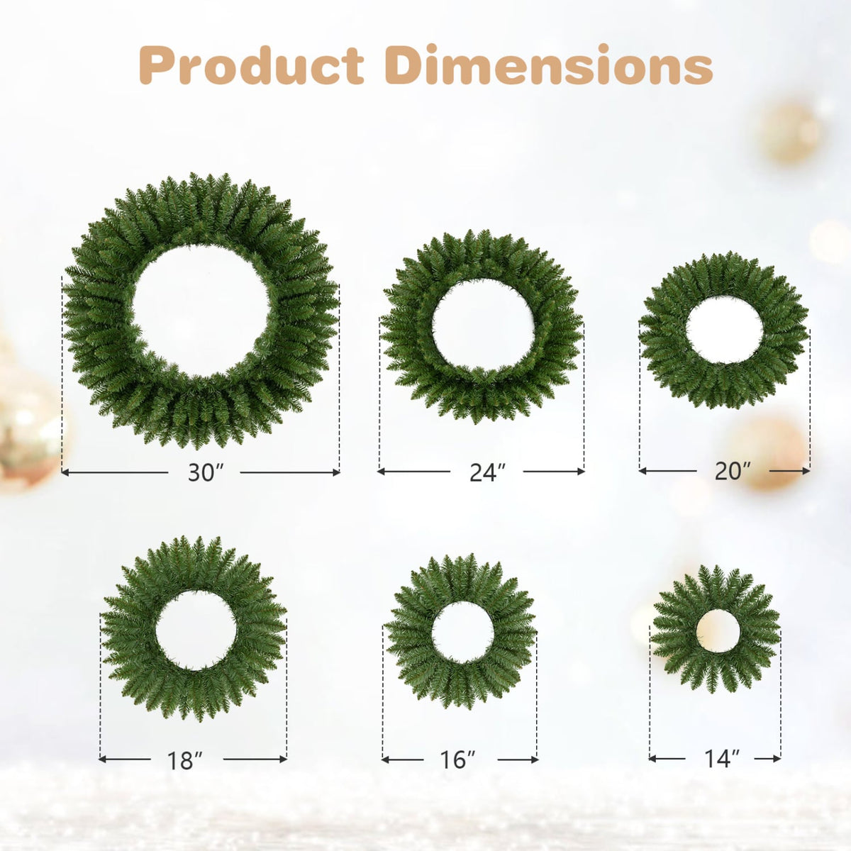 Couronnes de Noël artificielles, lot de 6, vert