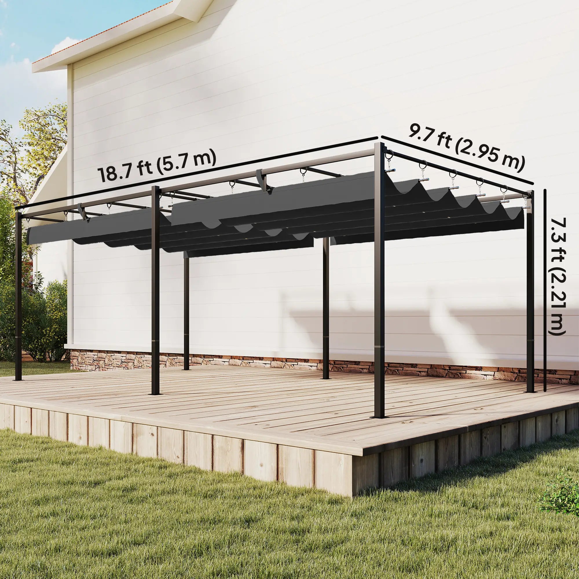 19' x 10' Dark Grey Pergola, Retractable Canopy, UV50+ Sun Shade, Dark Grey Pergolas at Gallery Canada
