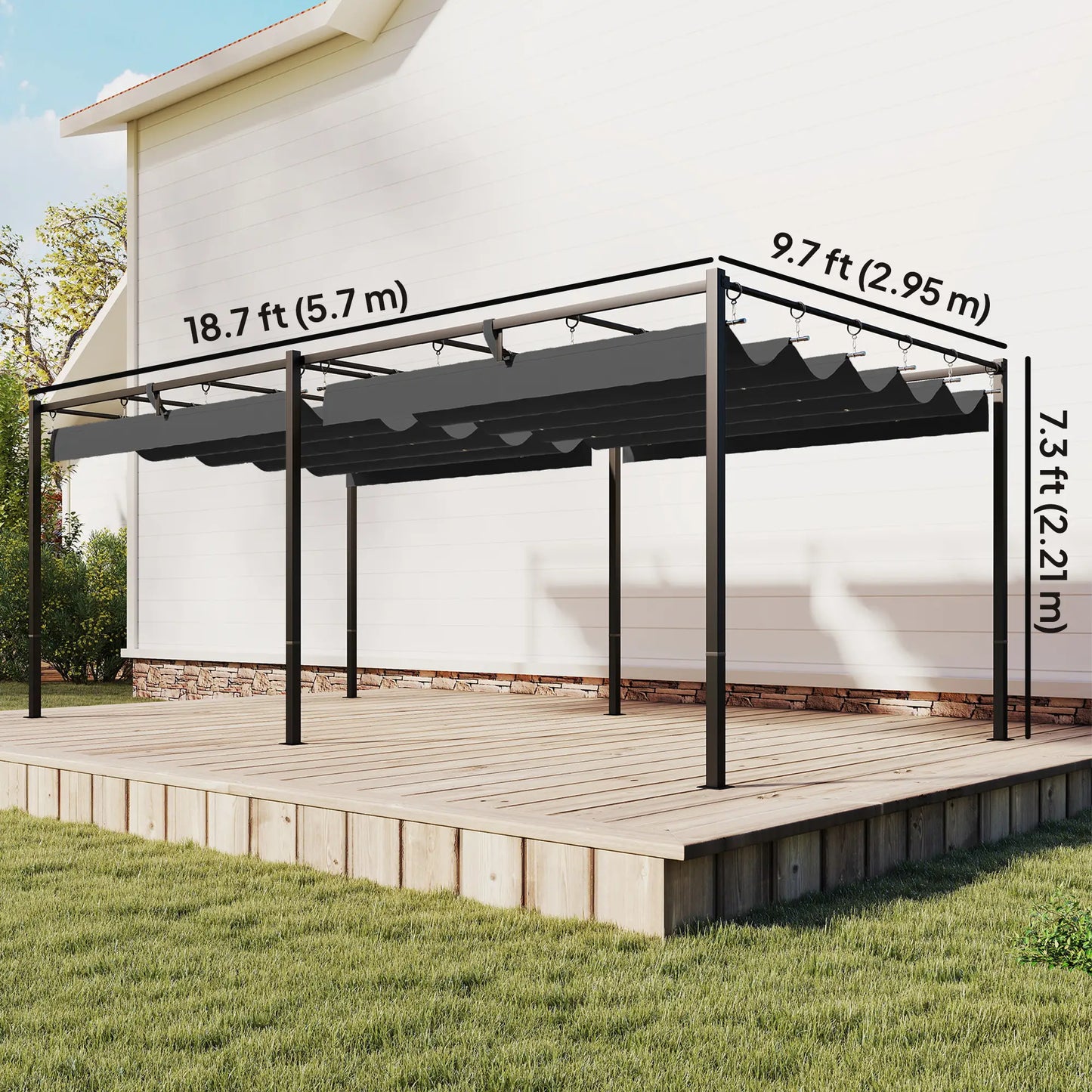 19' x 10' Dark Grey Pergola, Retractable Canopy, UV50+ Sun Shade, Dark Grey Pergolas at Gallery Canada