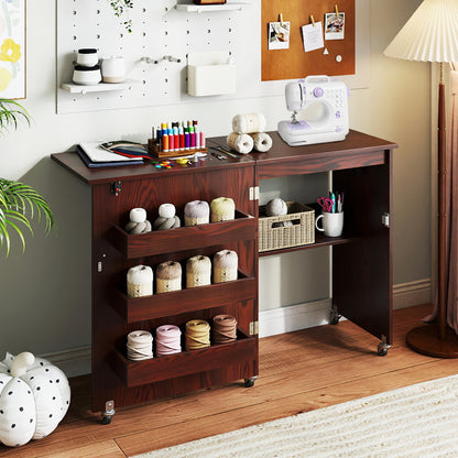 Sewing Machine Table With Charging Station, Lockable Casters, Brown Sewing Tables at Gallery Canada