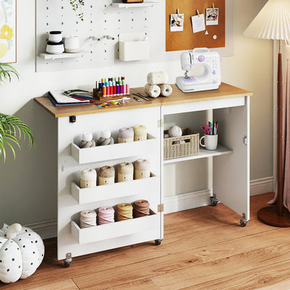 Sewing Machine Table, Charging Station, Lockable Casters, White Sewing Tables at Gallery Canada