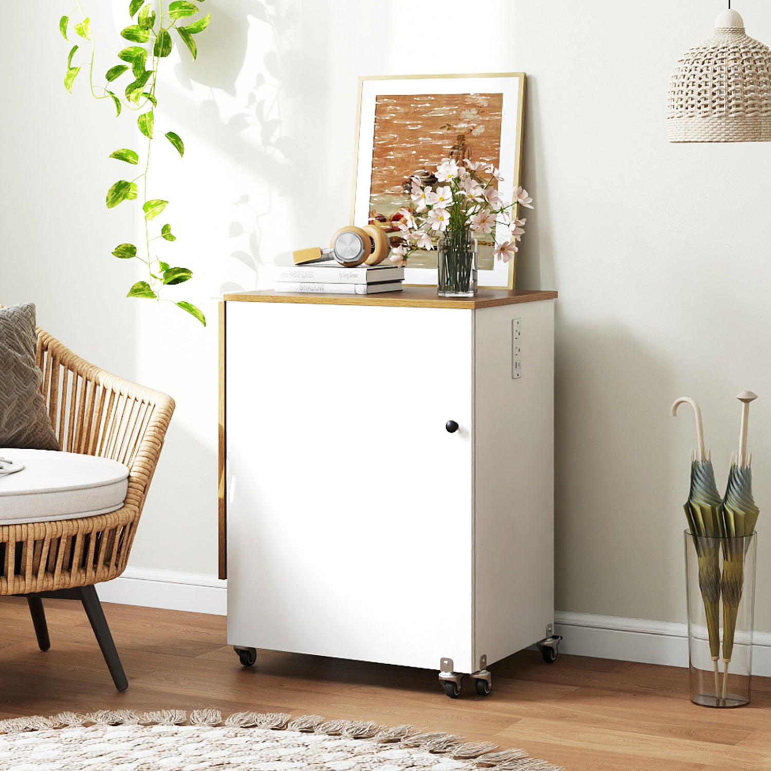 Sewing Machine Table, Charging Station, Lockable Casters, White Sewing Tables at Gallery Canada