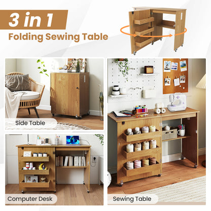 Sewing Machine Table With Charging Station, Lockable Casters, Natural Sewing Tables at Gallery Canada