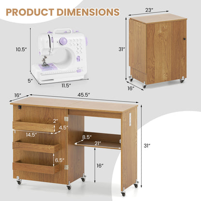 Sewing Machine Table With Charging Station, Lockable Casters, Natural Sewing Tables at Gallery Canada