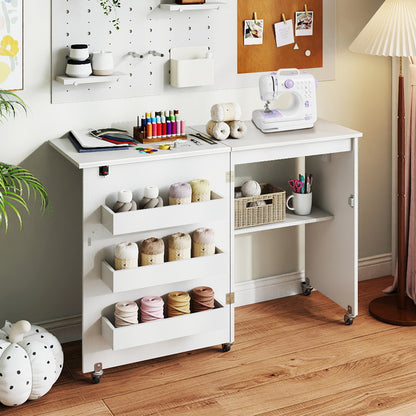 Sewing Machine Table With Charging Station, Lockable Casters, White Sewing Tables at Gallery Canada