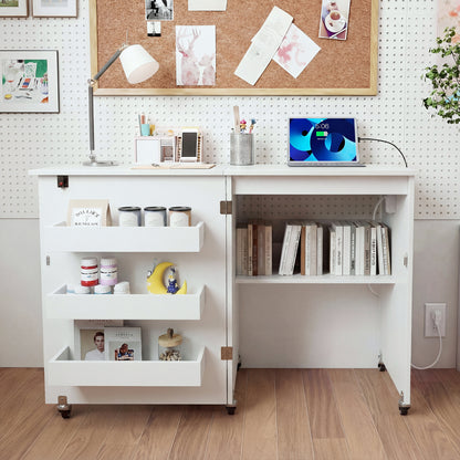 Sewing Machine Table With Charging Station, Lockable Casters, White Sewing Tables at Gallery Canada