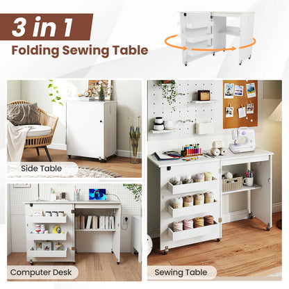 Sewing Machine Table With Charging Station, Lockable Casters, White Sewing Tables at Gallery Canada