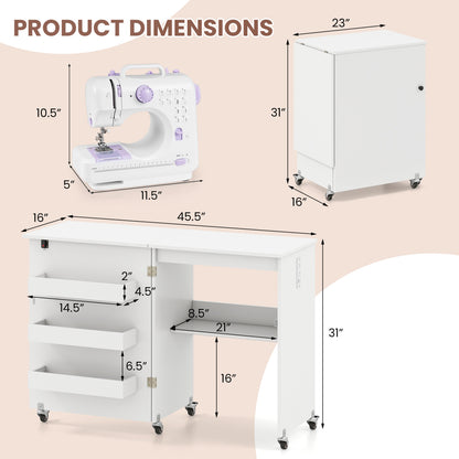 Sewing Machine Table With Charging Station, Lockable Casters, White Sewing Tables at Gallery Canada