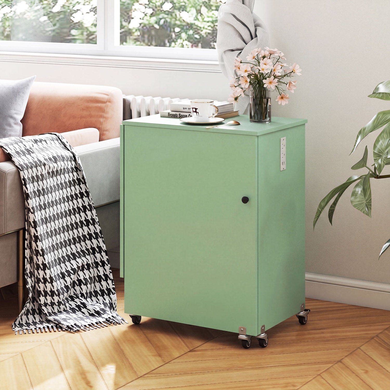 Sewing Machine Table, Charging Station, Lockable Casters, Green Sewing Tables at Gallery Canada
