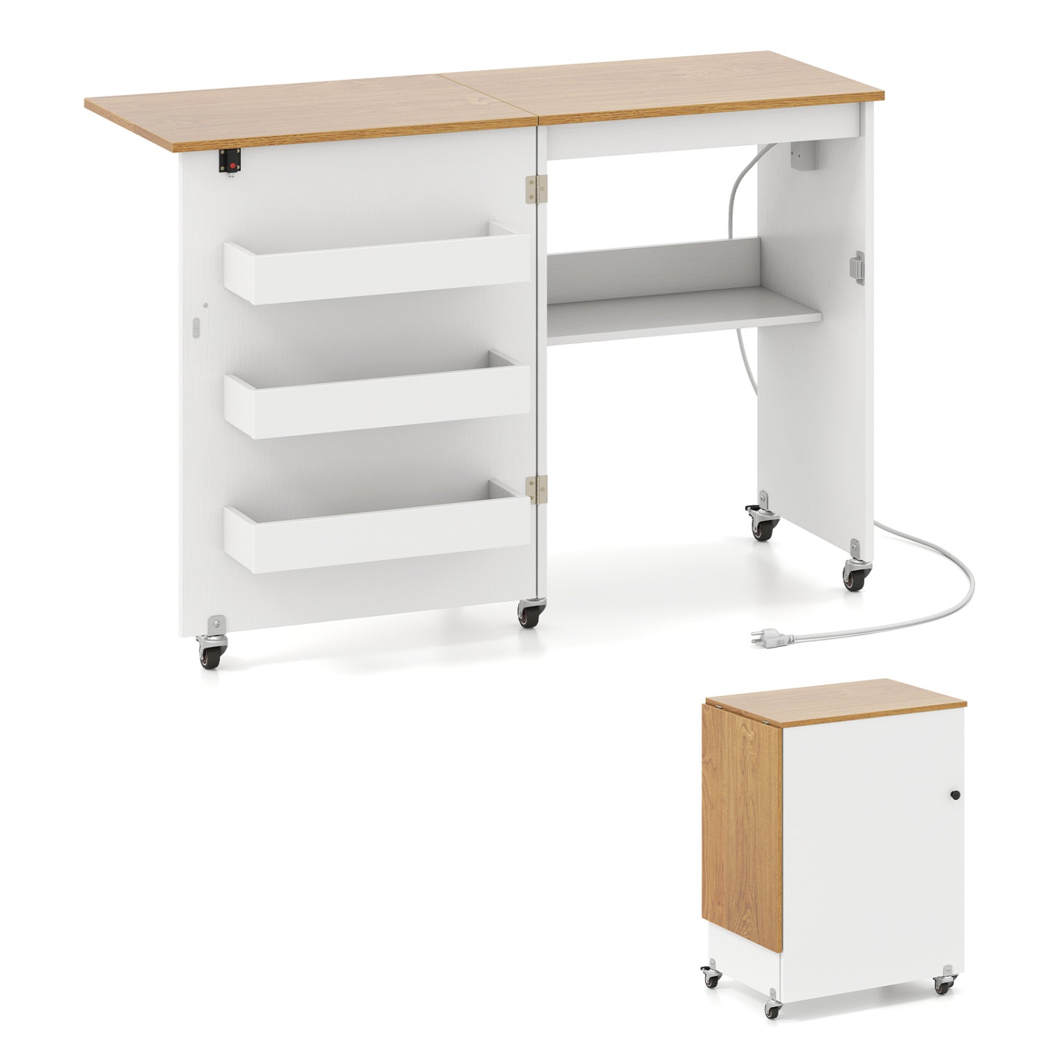 Sewing Machine Table, Charging Station, Lockable Casters, White Sewing Tables at Gallery Canada