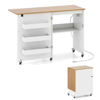 Sewing Machine Table, Charging Station, Lockable Casters, White Sewing Tables at Gallery Canada