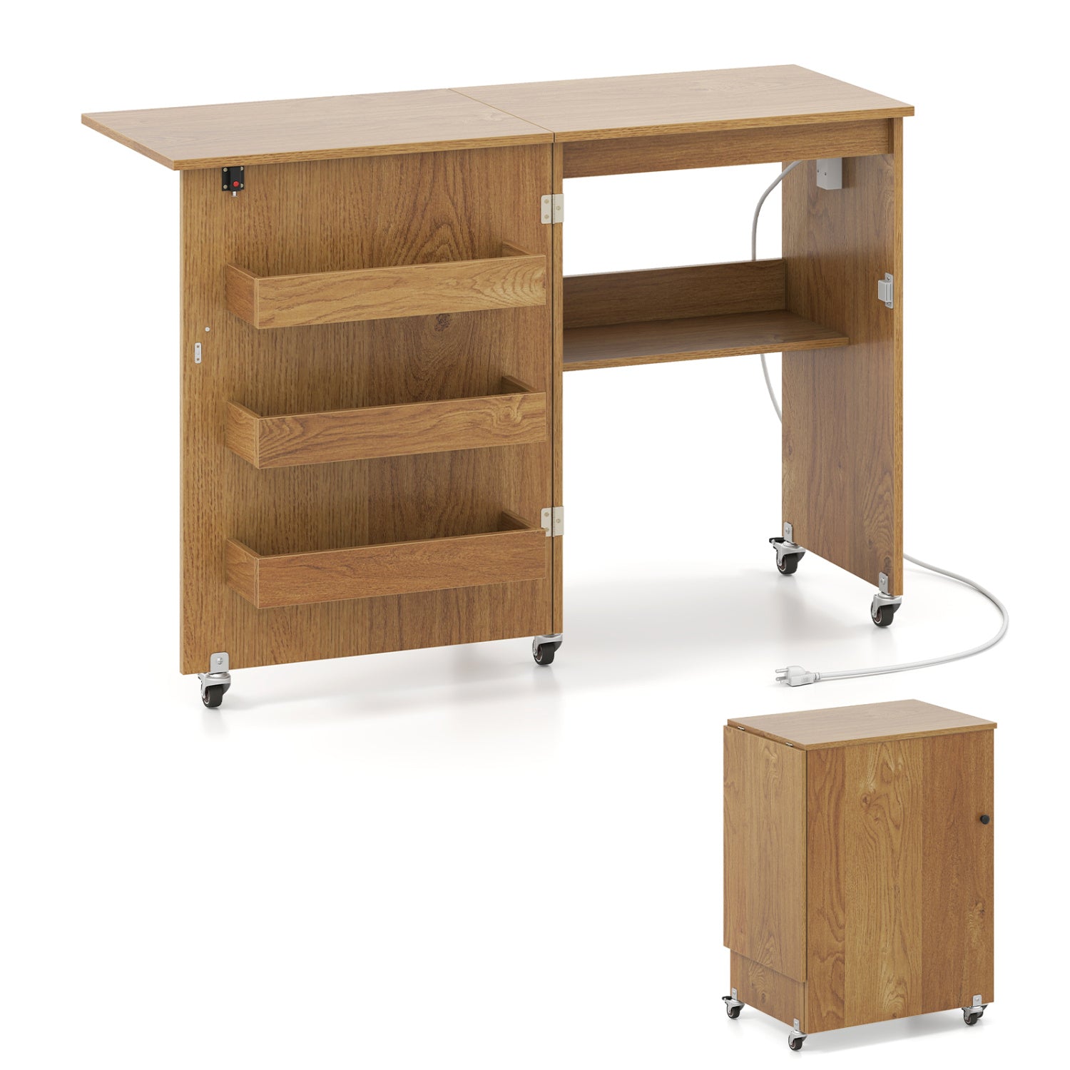 Sewing Machine Table With Charging Station, Lockable Casters, Natural Sewing Tables at Gallery Canada
