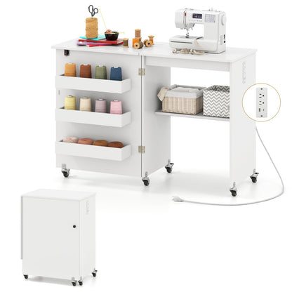 Sewing Machine Table With Charging Station, Lockable Casters, White Sewing Tables at Gallery Canada