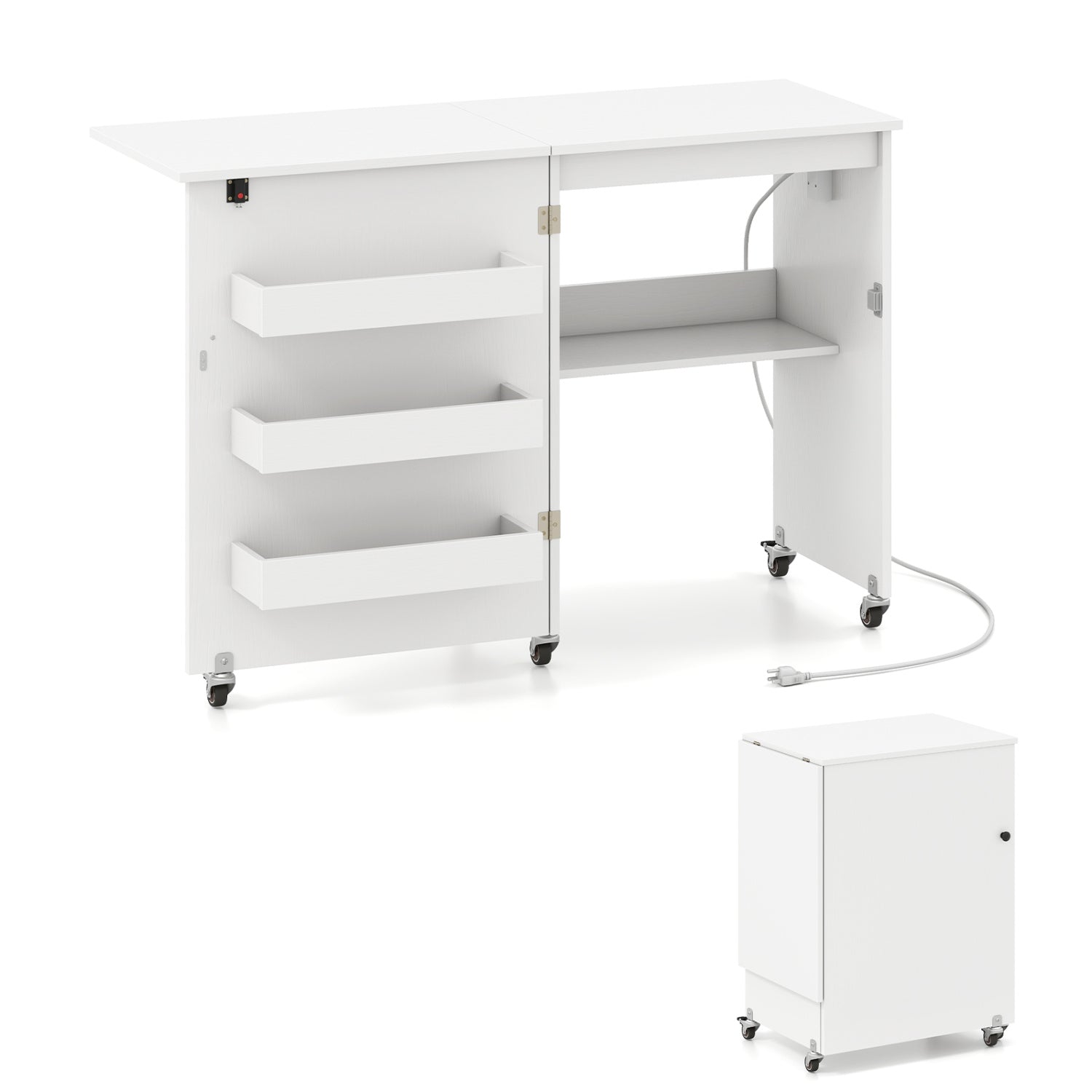 Sewing Machine Table With Charging Station, Lockable Casters, White Sewing Tables at Gallery Canada