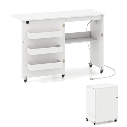 Sewing Machine Table With Charging Station, Lockable Casters, White Sewing Tables at Gallery Canada