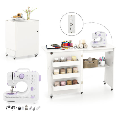 Sewing Machine & Table Set with Charging Station Folding Desk Office Desks White at Gallery Canada