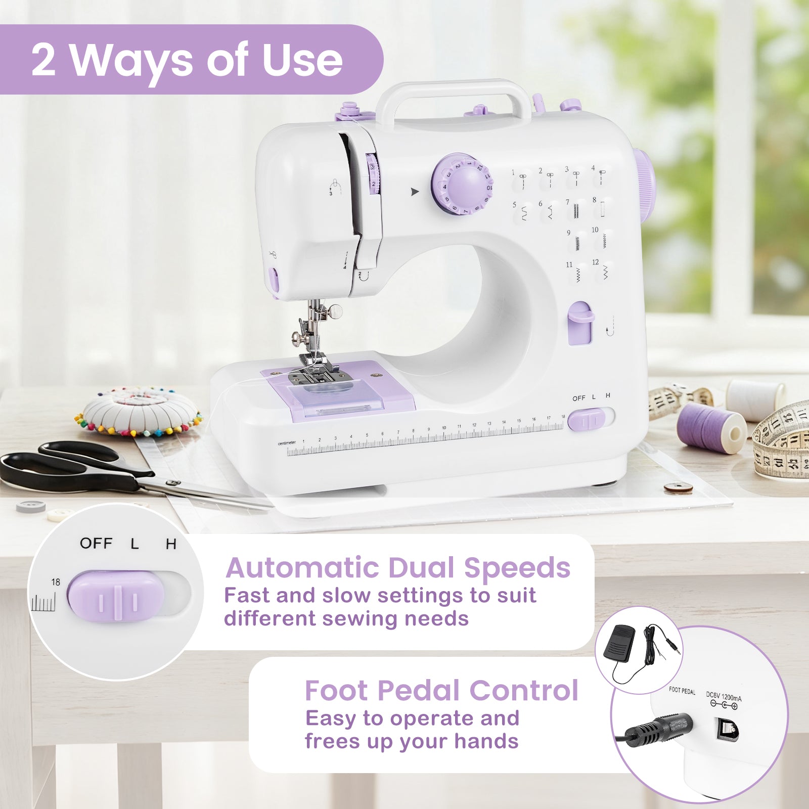 Mini Sewing Machine, 12 Built-In Stitches, White Sewing Tables at Gallery Canada