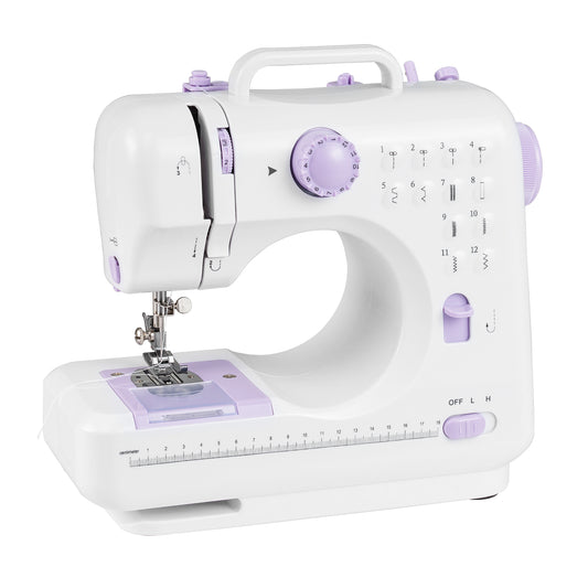 Mini Sewing Machine, 12 Built-In Stitches, White