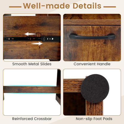 Sewing Table with Power Outlets, 2 Drawers, Rustic Brown