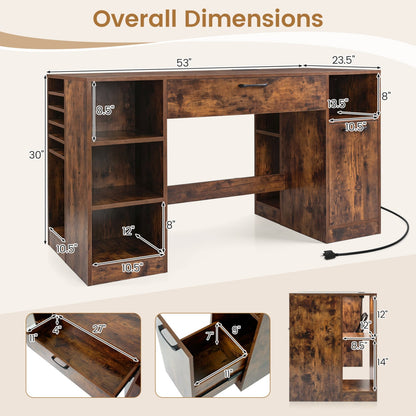 Sewing Table with Power Outlets, 2 Drawers, Rustic Brown