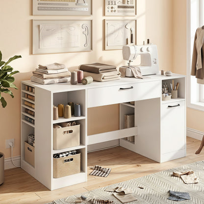 Sewing Table With Power Outlets, Craft Desk, White