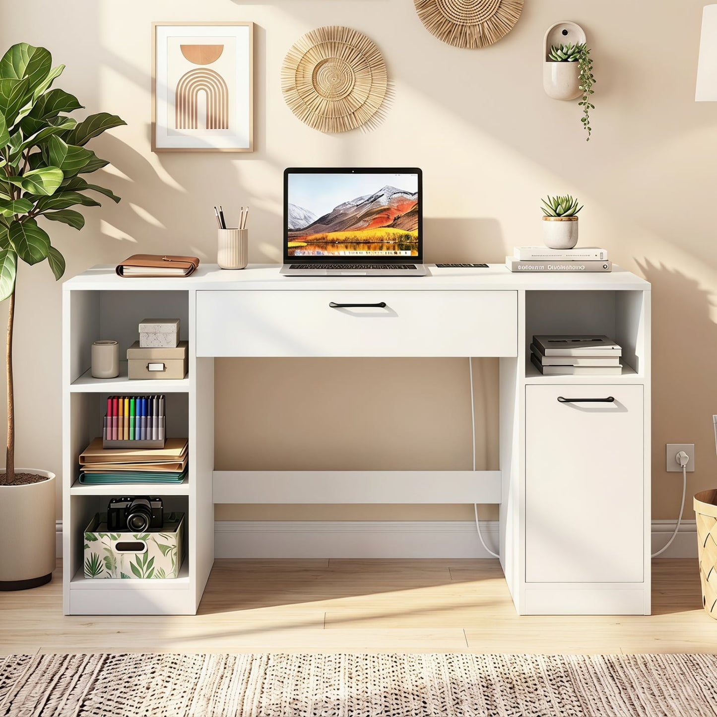 Sewing Table With Power Outlets, Craft Desk, White