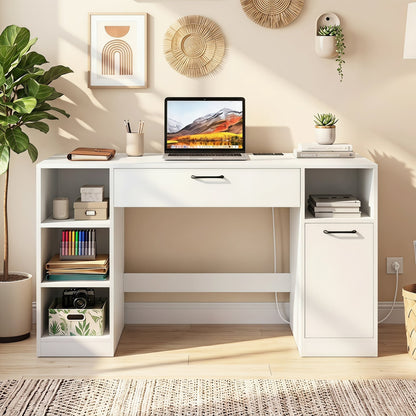 Sewing Table With Power Outlets, Craft Desk, White