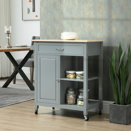 Rolling Kitchen Cart with Wood Top and Drawer, Kitchen Island on Wheels for Dining Room, Grey - Gallery Canada