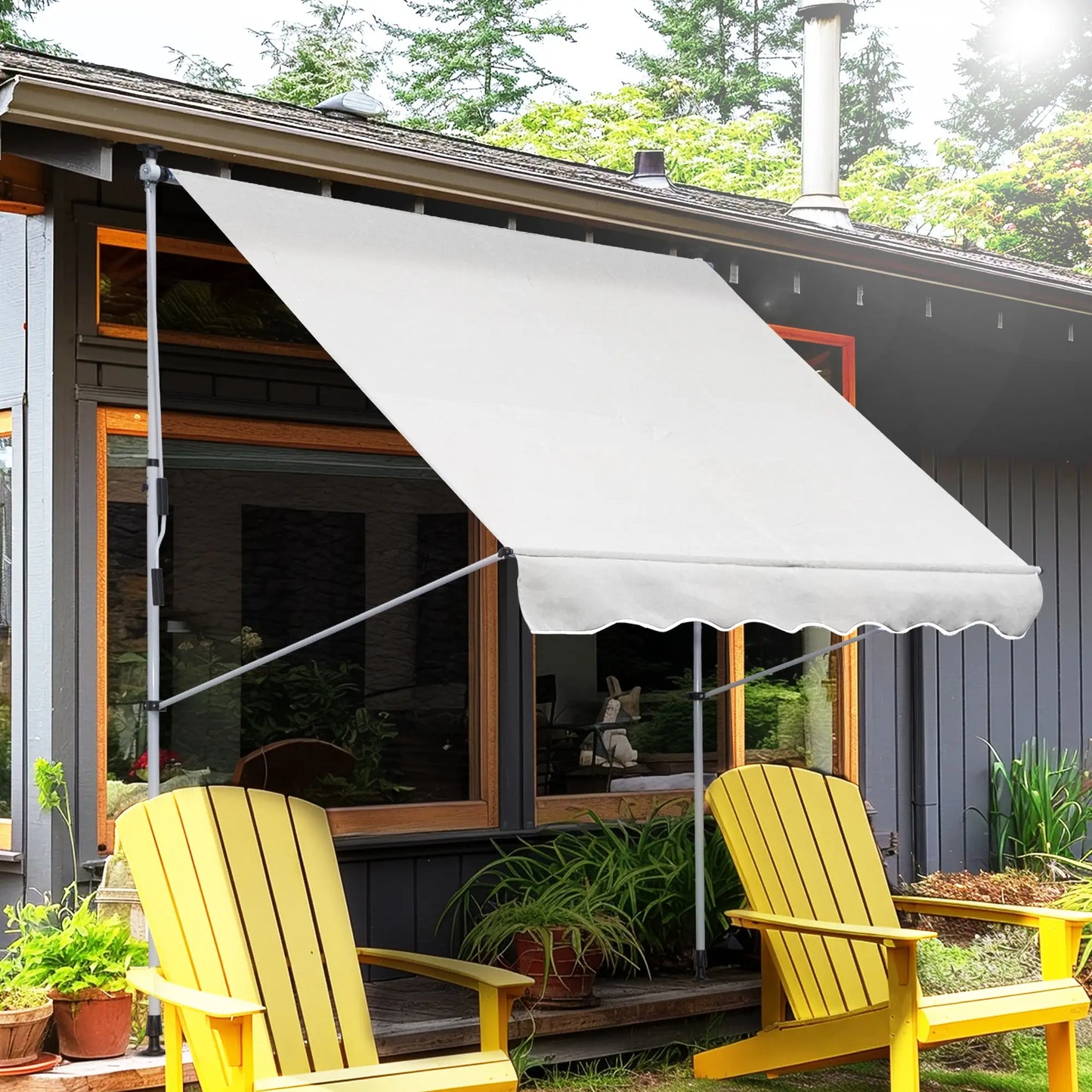 6.6'x5' Manual Retractable Patio Awning, Sun Shade, Water Resistant, White Door Awnings at Gallery Canada