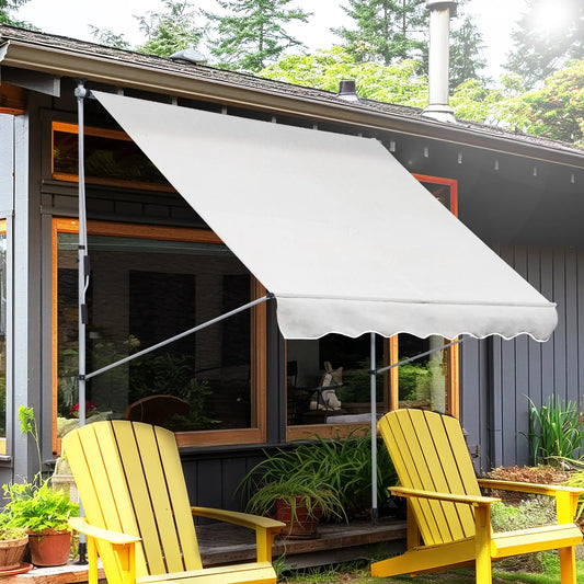 6.6'x5' Manual Retractable Patio Awning, Sun Shade, Water Resistant, White Door Awnings White at Gallery Canada