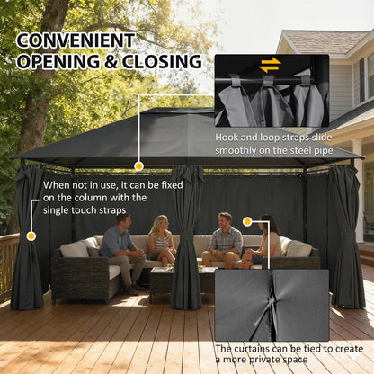 13'x10' Steel Patio Gazebo Canopy, 6 Removable Curtains, Dark Grey Gazebos at Gallery Canada