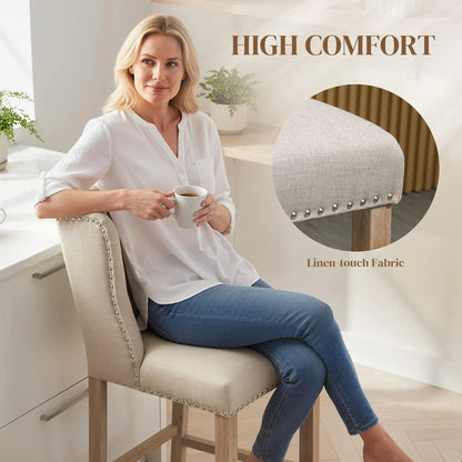 Counter Height Bar Stools Set of 2, Upholstered, Beige Bar Stools at Gallery Canada