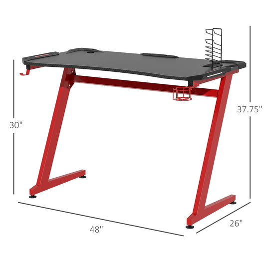 48" Gaming Desk, Home Office Computer Writing Table with Large Workstation, Cup Holder, Headphone Rack, Gamepad Holder, Black and Red at Gallery Canada
