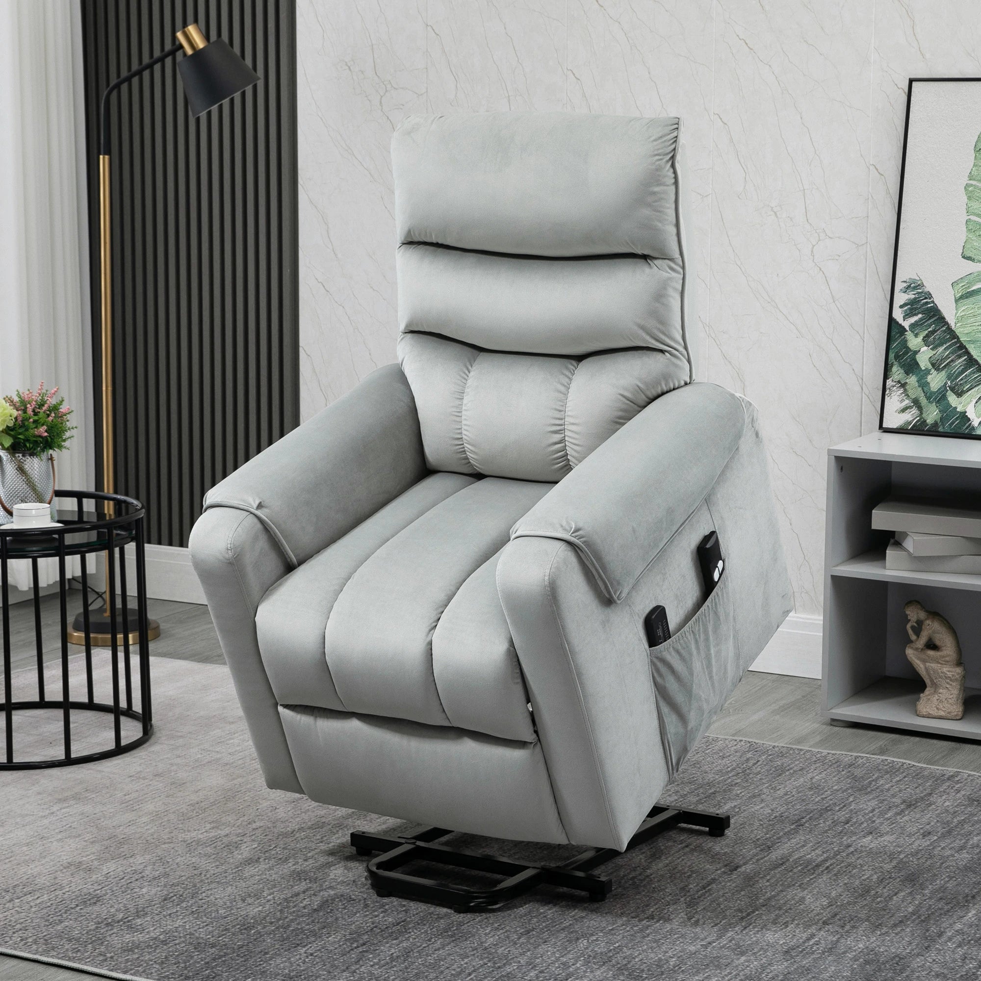 Lift Chair, Massage Recliner with 8 Vibration Points, Footrest, Remote, Grey Electric Power Lift Chairs at Gallery Canada