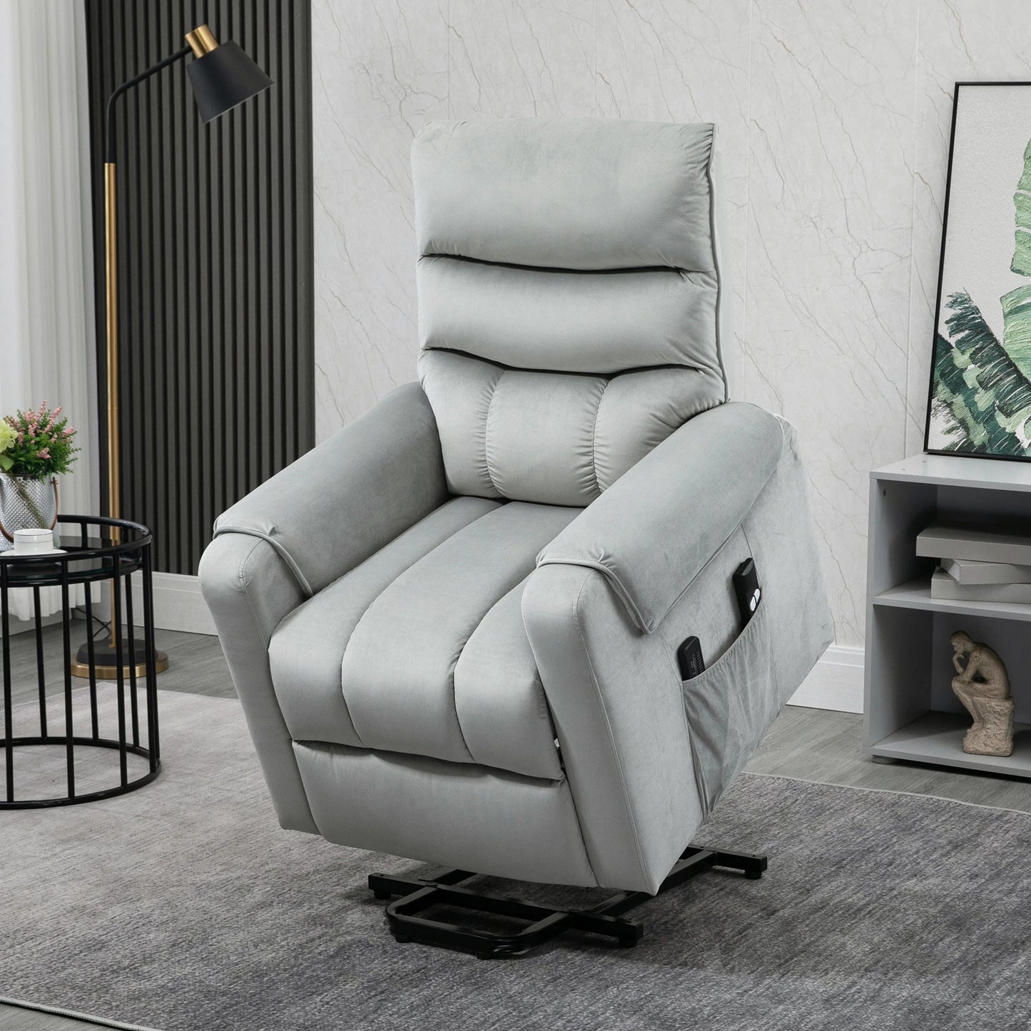 Lift Chair, Massage Recliner with 8 Vibration Points, Footrest, Remote, Grey Electric Power Lift Chairs at Gallery Canada