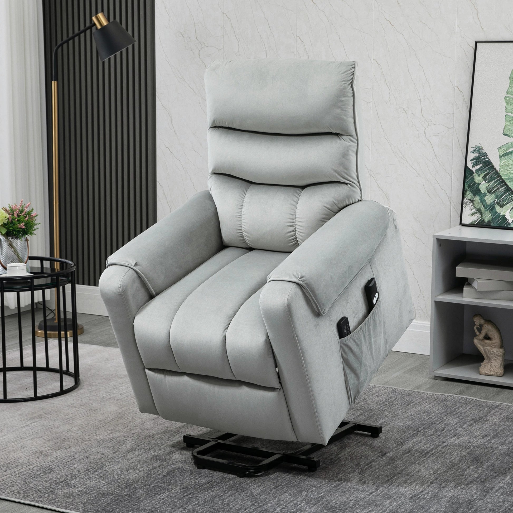 Lift Chair, Massage Recliner with 8 Vibration Points, Footrest, Remote, Grey Electric Power Lift Chairs at Gallery Canada