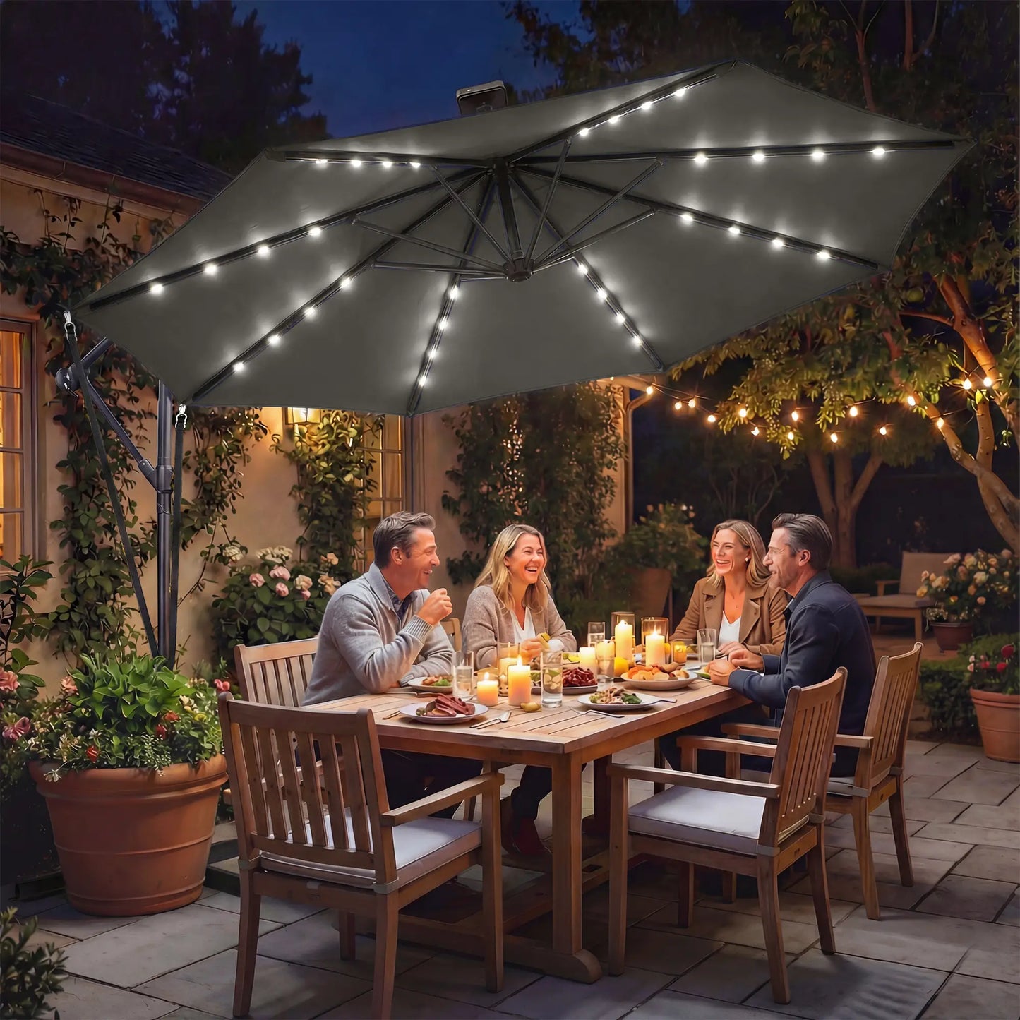 11.3 ft Cantilever Patio Umbrella, With Light And Cover, Dark Grey Offset Cantilever Umbrellas at Gallery Canada