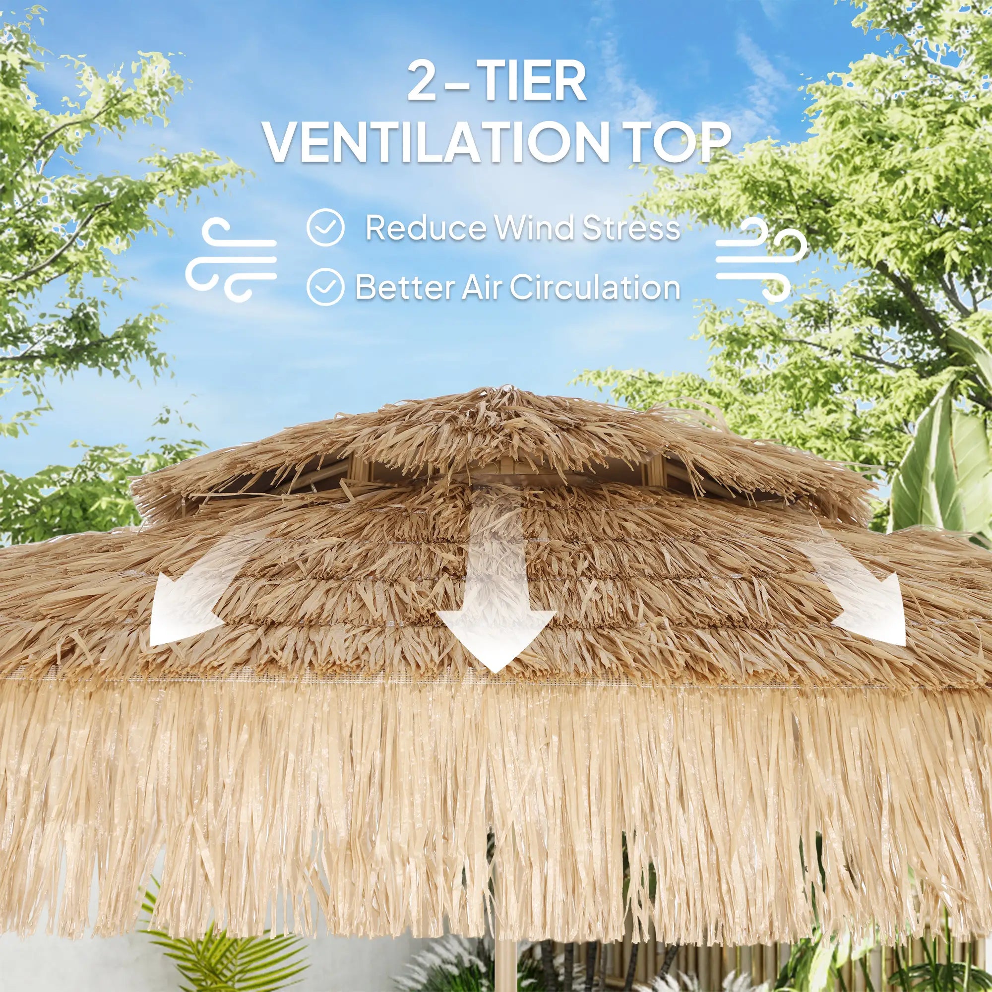 10 ft. Hula Thatched Tiki Umbrella, UPF30+, 8 Ribs, Natural Sun Umbrellas at Gallery Canada