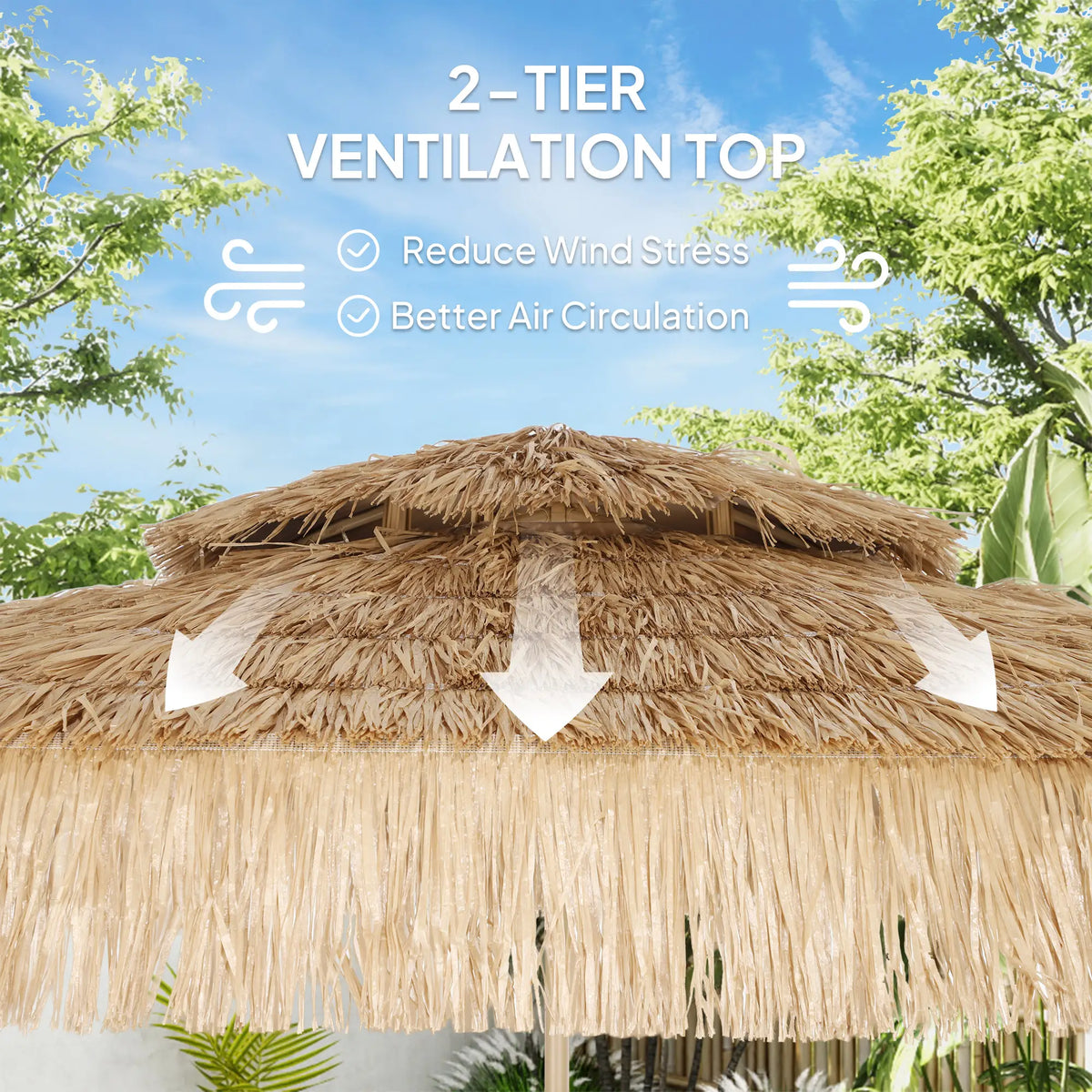 10 ft. Hula Thatched Tiki Umbrella, UPF30+, 8 Ribs, Natural Sun Umbrellas at Gallery Canada