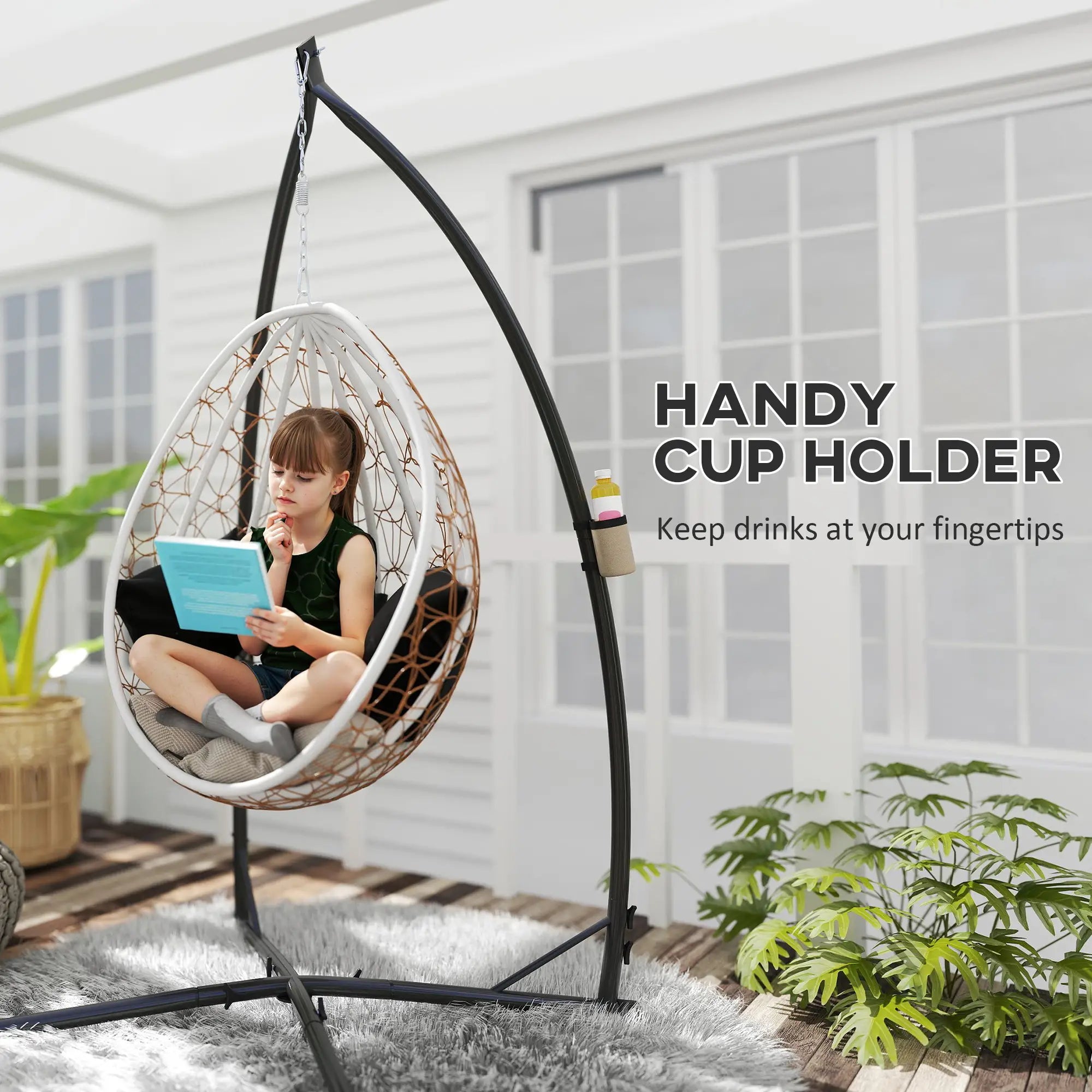 Heavy Duty Steel Hanging Chair Stand, With Cup Holder, Black Hammock Stands at Gallery Canada