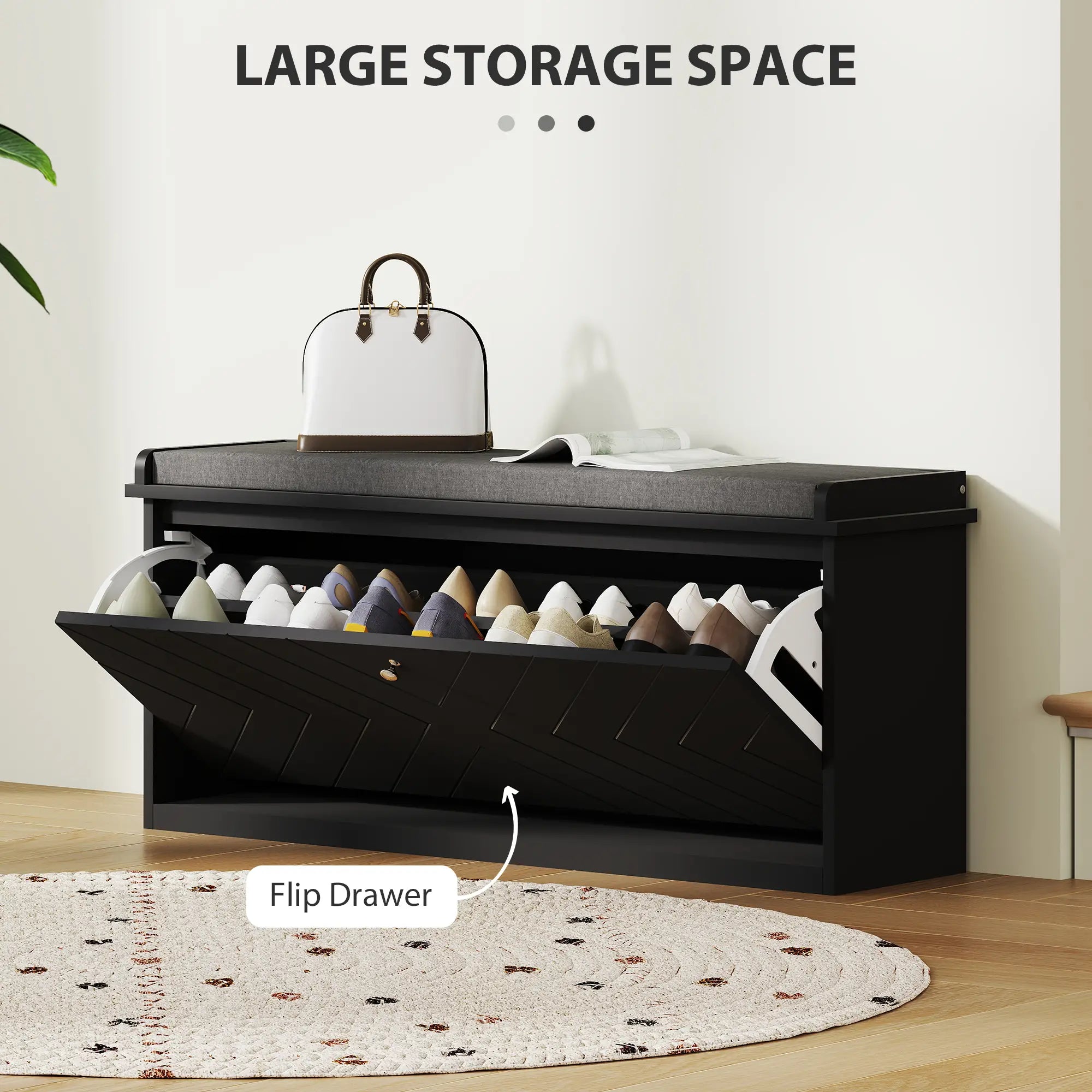 Upholstered Shoe Storage Bench with Flip Drawer, Adjustable Shelf, Fits 10 Pairs Shoe Storage Cabinets & Racks at Gallery Canada