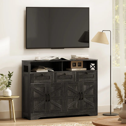 Sideboard Buffet Cabinet, 4 Barn Doors 3 Drawers, Coffee Bar, Adjustable Shelves, Dark Brown Bar Cabinets at Gallery Canada